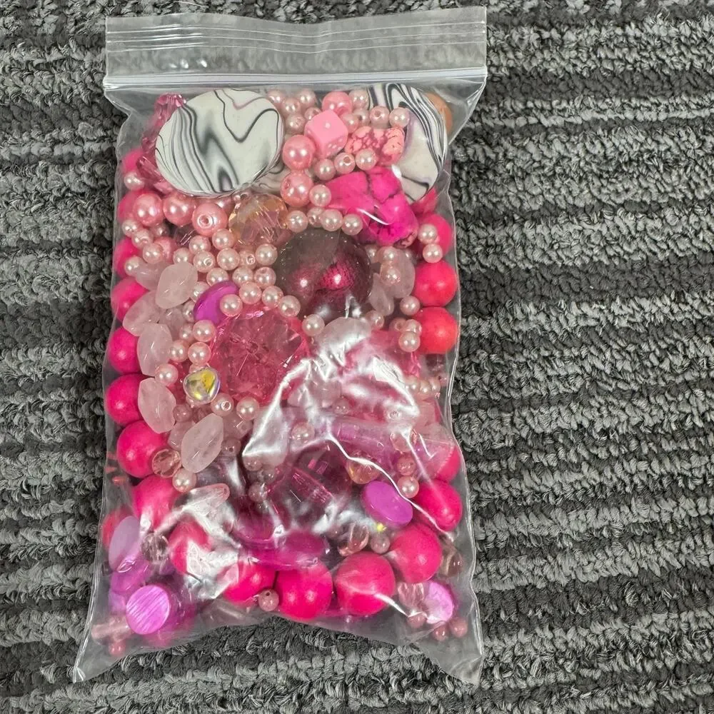 Pink Mixed Bead Lot – Hot Pink, Rose, and Pearl Assorted Beads for Jewelry